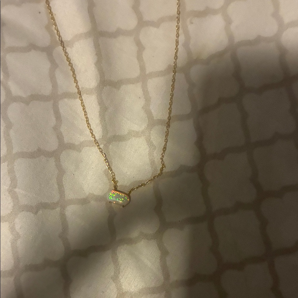 Gold-tone Necklace with Iridescent Opal-Effect Pendant